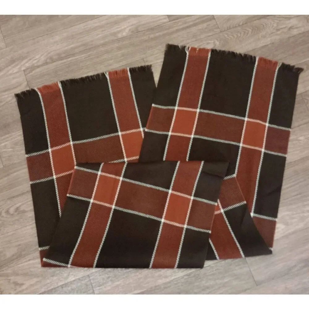 Vintage wool like brown plaid winter scarf